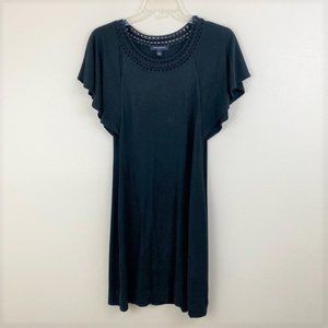 Banana Republic Black Flutter Sleeve Embellished Neck Dress